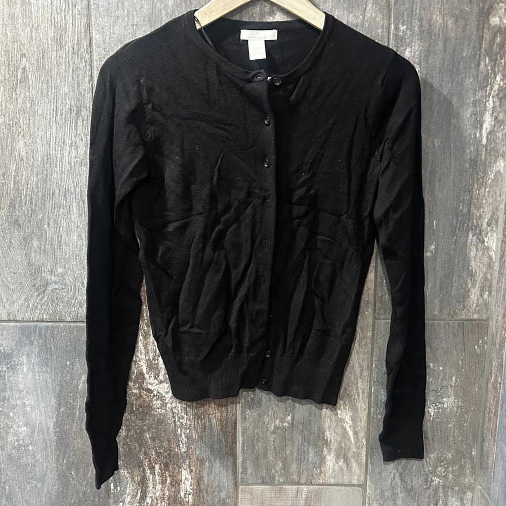 H&M Black Crewneck Button-Up Cardigan